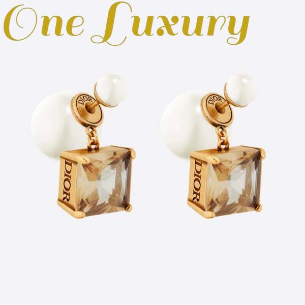 Replica Dior Women Tribales Earrings Antique Gold-Finish Metal with White Resin Pearls and Citrine