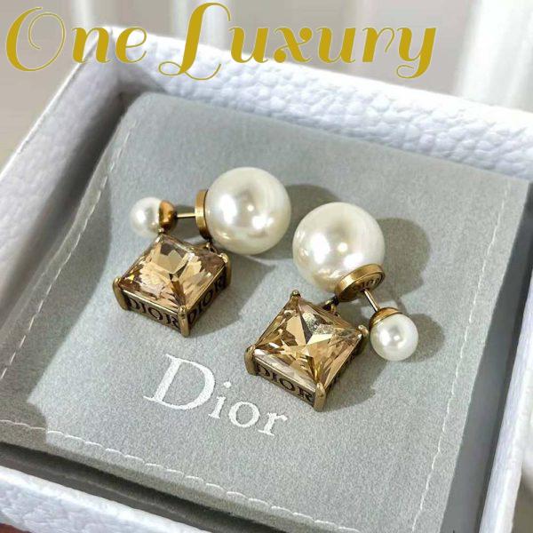 Replica Dior Women Tribales Earrings Antique Gold-Finish Metal with White Resin Pearls and Citrine 4