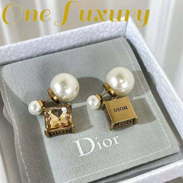 Replica Dior Women Tribales Earrings Antique Gold-Finish Metal with White Resin Pearls and Citrine 5