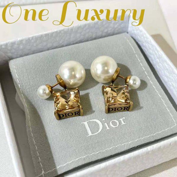 Replica Dior Women Tribales Earrings Antique Gold-Finish Metal with White Resin Pearls and Citrine 6
