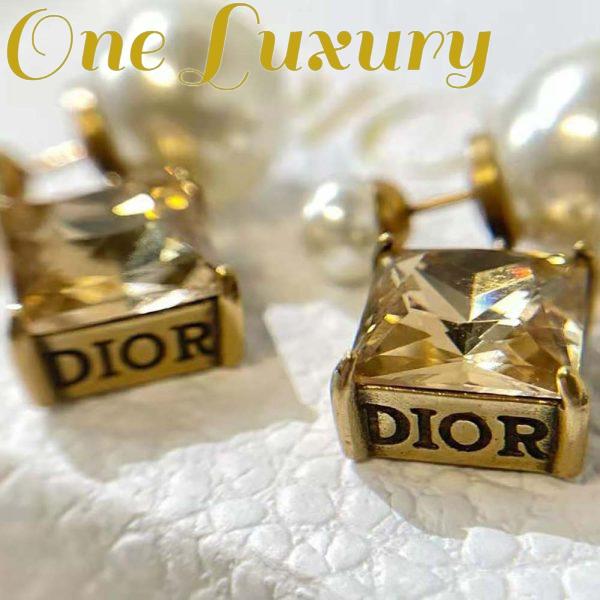 Replica Dior Women Tribales Earrings Antique Gold-Finish Metal with White Resin Pearls and Citrine 8