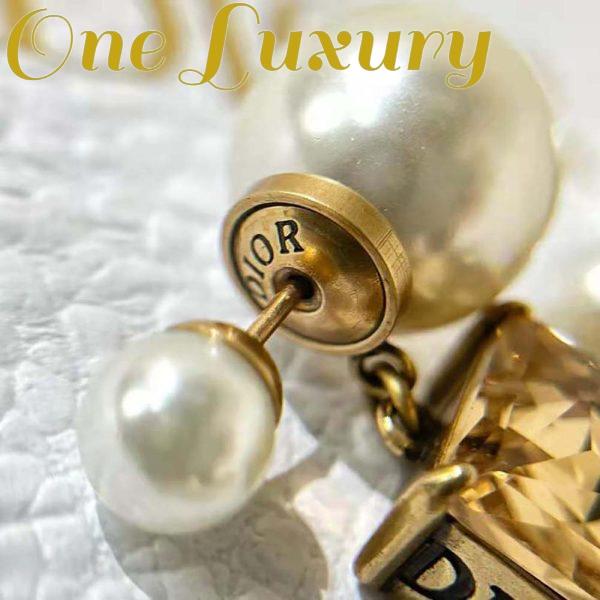 Replica Dior Women Tribales Earrings Antique Gold-Finish Metal with White Resin Pearls and Citrine 9