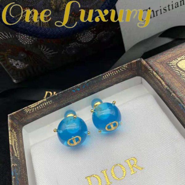 Replica Dior Women Tribales Earrings Gold-Finish Metal and Light Blue Transparent Resin Pearls 3