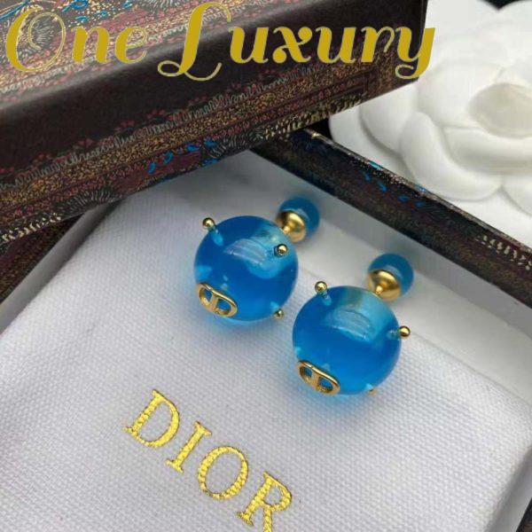 Replica Dior Women Tribales Earrings Gold-Finish Metal and Light Blue Transparent Resin Pearls 5