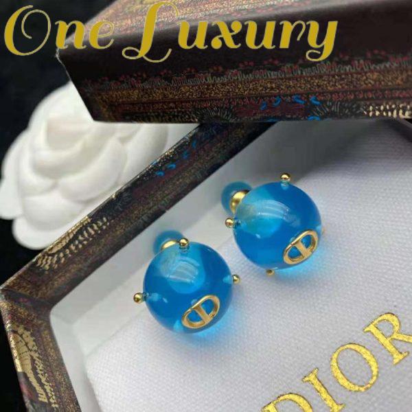 Replica Dior Women Tribales Earrings Gold-Finish Metal and Light Blue Transparent Resin Pearls 6