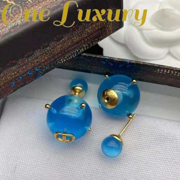 Replica Dior Women Tribales Earrings Gold-Finish Metal and Light Blue Transparent Resin Pearls 7