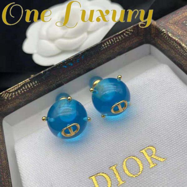 Replica Dior Women Tribales Earrings Gold-Finish Metal and Light Blue Transparent Resin Pearls 8