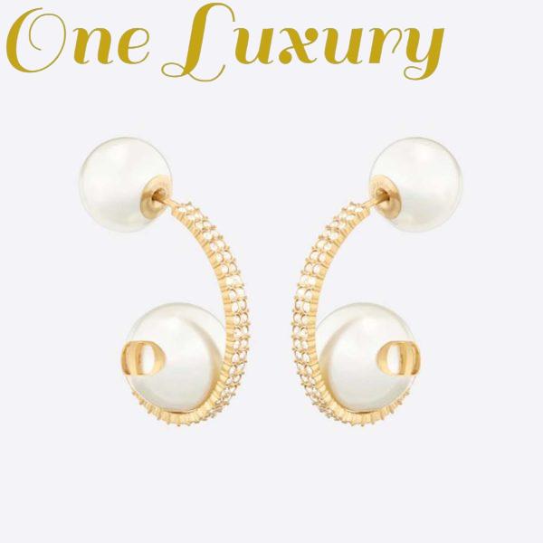 Replica Dior Women Tribales Earrings Gold-Finish Metal with White Resin Pearls