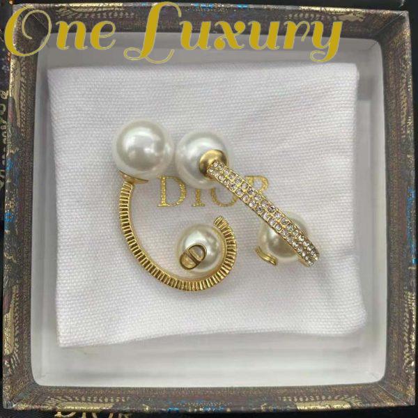 Replica Dior Women Tribales Earrings Gold-Finish Metal with White Resin Pearls 5