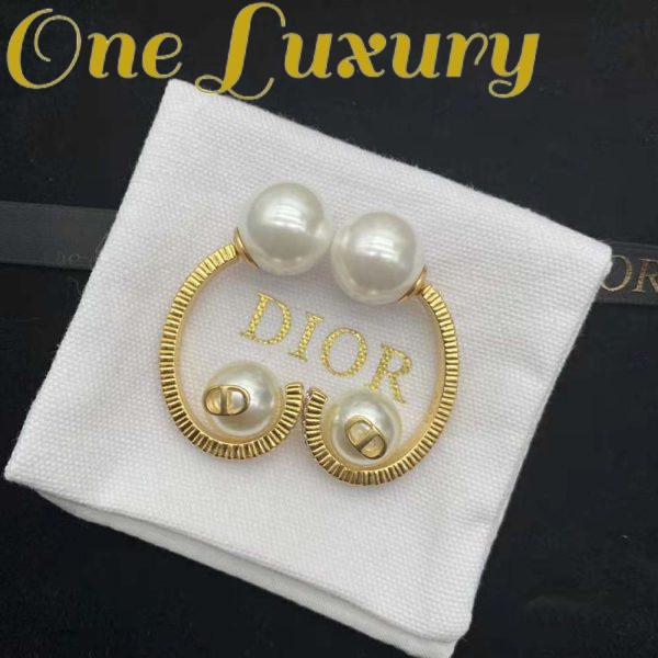 Replica Dior Women Tribales Earrings Gold-Finish Metal with White Resin Pearls 6