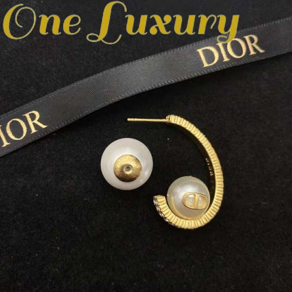 Replica Dior Women Tribales Earrings Gold-Finish Metal with White Resin Pearls 7