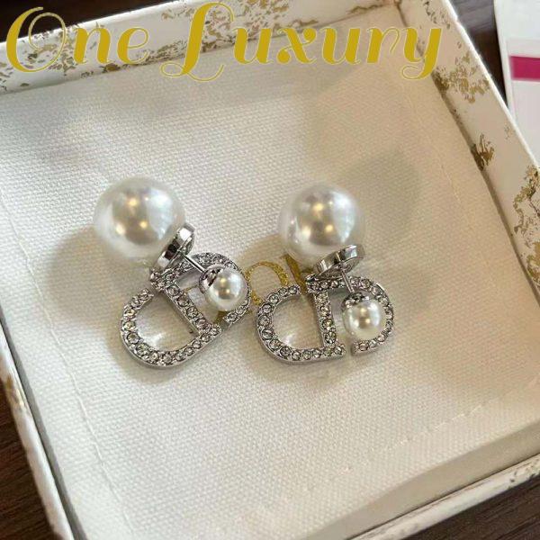 Replica Dior Women Tribales Earrings Silver-Finish Metal with White Resin Pearls and Silver-Tone Crystals 3