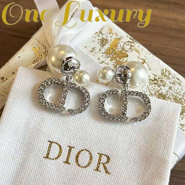 Replica Dior Women Tribales Earrings Silver-Finish Metal with White Resin Pearls and Silver-Tone Crystals 4