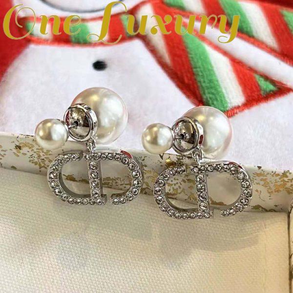 Replica Dior Women Tribales Earrings Silver-Finish Metal with White Resin Pearls and Silver-Tone Crystals 6