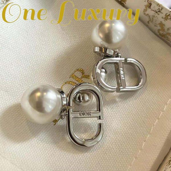 Replica Dior Women Tribales Earrings Silver-Finish Metal with White Resin Pearls and Silver-Tone Crystals 7