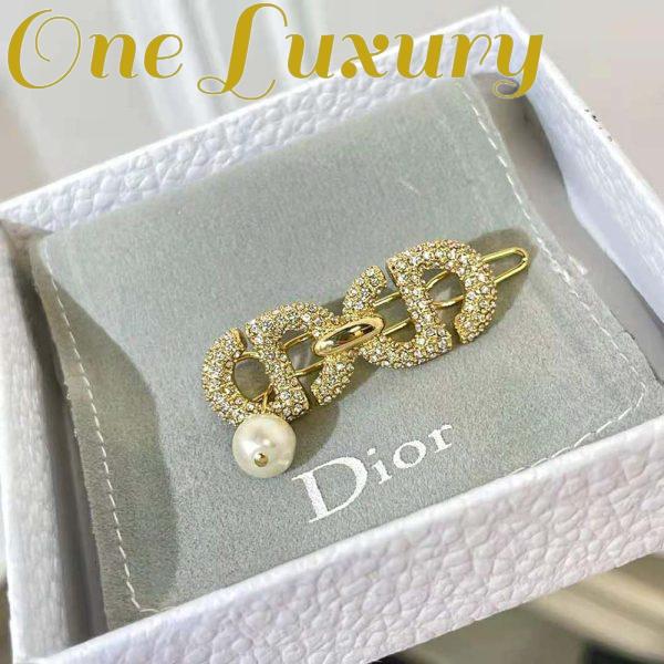 Replica Dior Women CD Navy Barrette Gold-Finish Metal and White Crystals 4