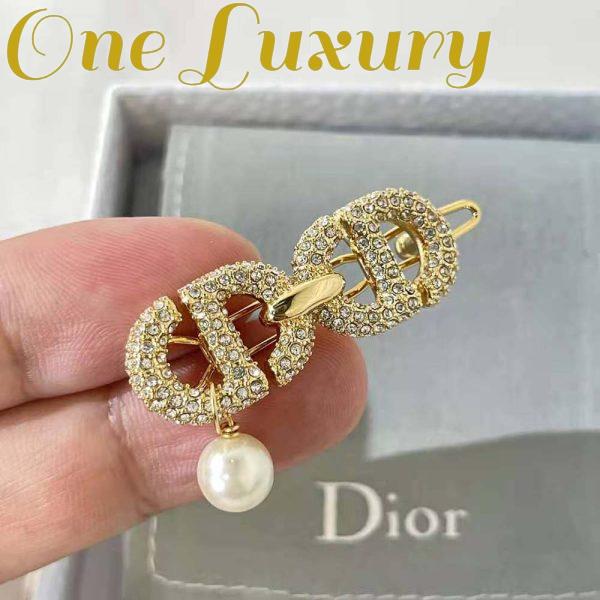 Replica Dior Women CD Navy Barrette Gold-Finish Metal and White Crystals 7