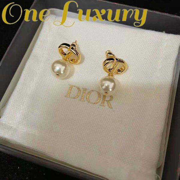 Replica Dior Women Petit CD Earrings Gold-Finish Metal and White Resin Pearls 3