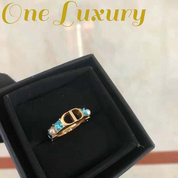 Replica Dior Women Petit CD Ring Gold-Finish Metal with White Resin Pearls and Light Blue Crystals 6