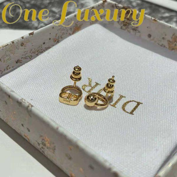 Replica Dior Women Petit CD Stud Earrings Gold-Finish Metal with a White Crystal 5