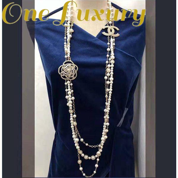 Replica Chanel Women Long Necklace in Metal Glass Pearls & Diamantés-White 3