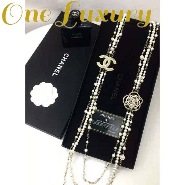 Replica Chanel Women Long Necklace in Metal Glass Pearls & Diamantés-White 5