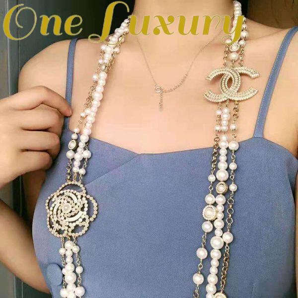 Replica Chanel Women Long Necklace in Metal Glass Pearls & Diamantés-White 6
