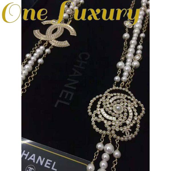 Replica Chanel Women Long Necklace in Metal Glass Pearls & Diamantés-White 7