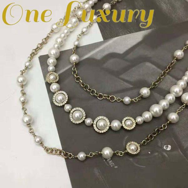 Replica Chanel Women Long Necklace in Metal Glass Pearls & Diamantés-White 9