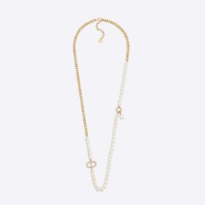Replica Dior Women 30 Montaigne Long Necklace Gold-Finish Metal and Silver-Tone Crystals 2