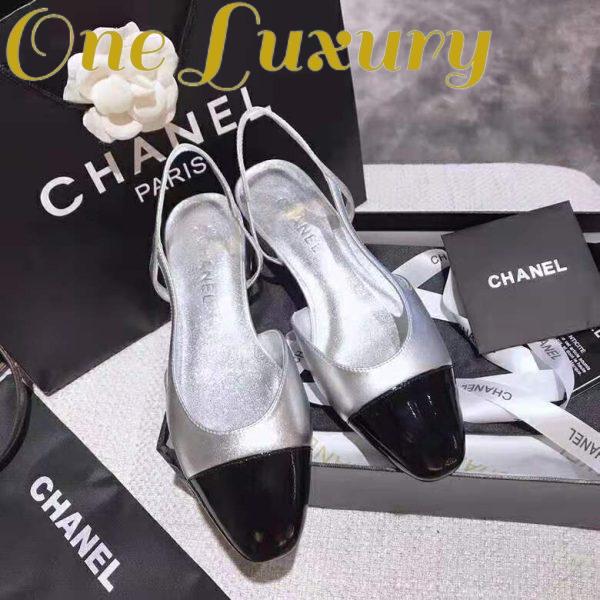 Replica Chanel Women Slingbacks in Metallic Lambskin & Satin-Silver 3