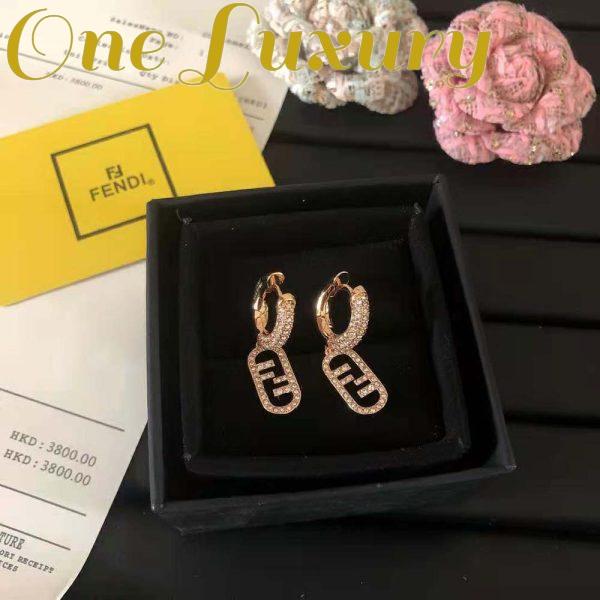 Replica Fendi Women O Lock Earrings Gold-Colored Earrings in Bronze and Zircon 3