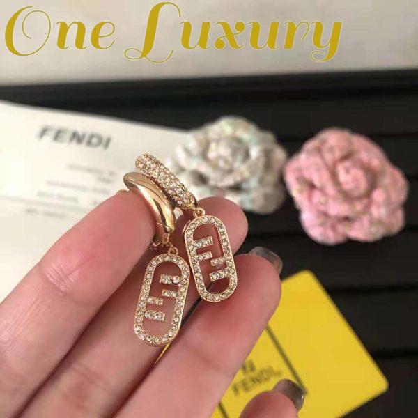 Replica Fendi Women O Lock Earrings Gold-Colored Earrings in Bronze and Zircon 7