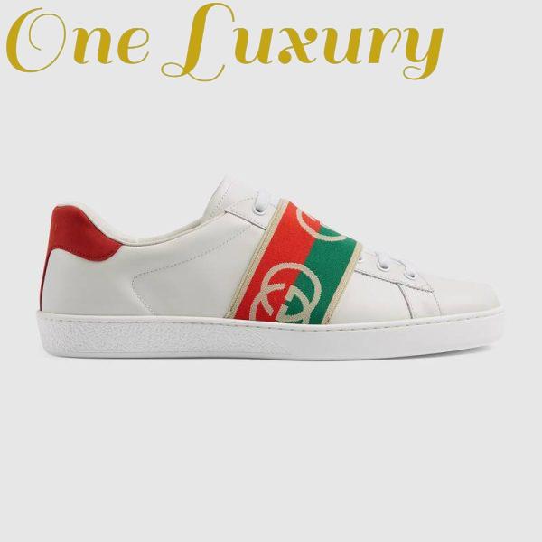 Replica Gucci GG Unisex Ace Sneaker with Elastic Web Interlocking G White Leather