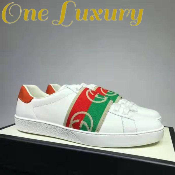Replica Gucci GG Unisex Ace Sneaker with Elastic Web Interlocking G White Leather 3
