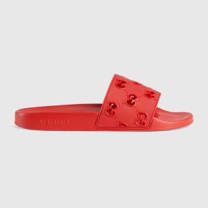 Replica Gucci Men’s Rubber GG Slide Sandal-Red 2