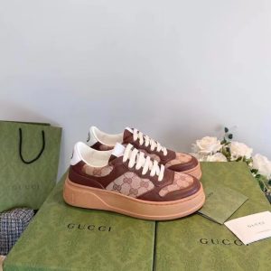 Replica Gucci Unisex Ace Sneaker Beige Ebony Orignal GG Canvas Lace-Up Rubber Flat 2