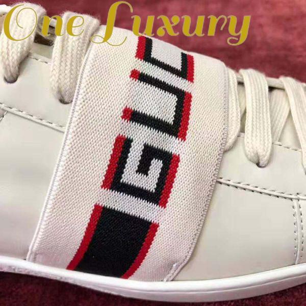 Replica Gucci Unisex Ace Sneaker with Gucci Stripe in White Leather Rubber Sole 8