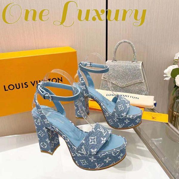 Replica Louis Vuitton Women LV Fame Platform Sandal Blue Monogram Denim Leather 11.5 CM Heel 3