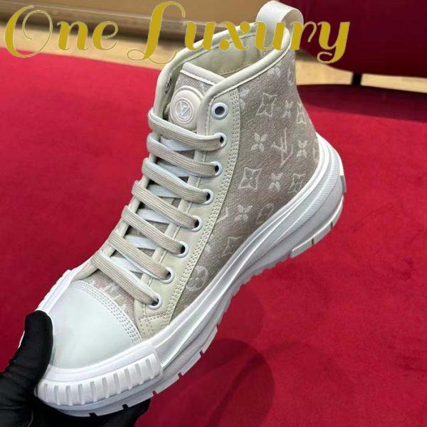 Replica Louis Vuitton Women LV Squad Sneaker Boot Beige Monogram Denim Circle Double Laces 6