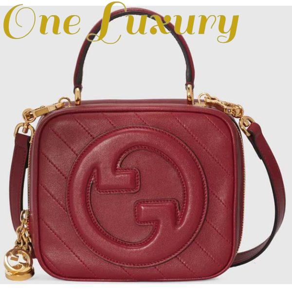 Replica Gucci Women GG Blondie Top Handle Bag Red Leather Round Interlocking G