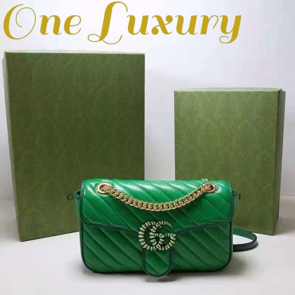 Replica Gucci Women GG Marmont Small Shoulder Bag Bright Green Diagonal Diagonal Matelassé Leather 3