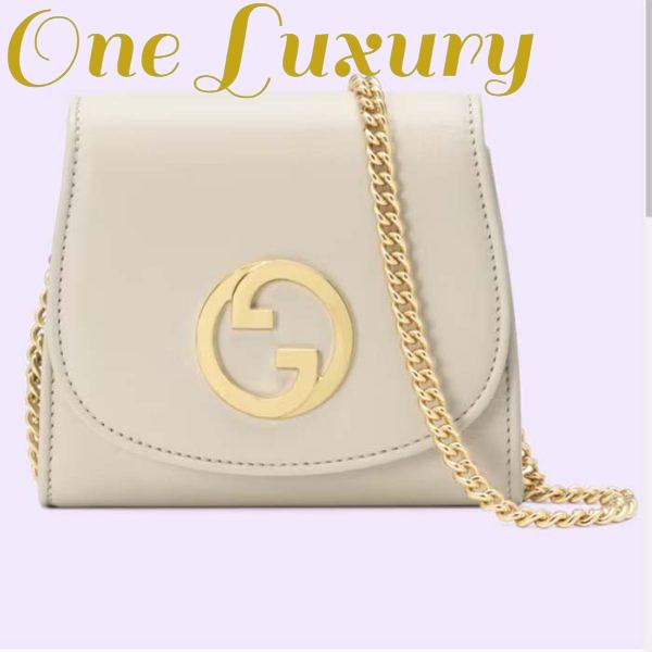 Replica Gucci Women GG Blondie Medium Chain Wallet White Leather Round Interlocking G