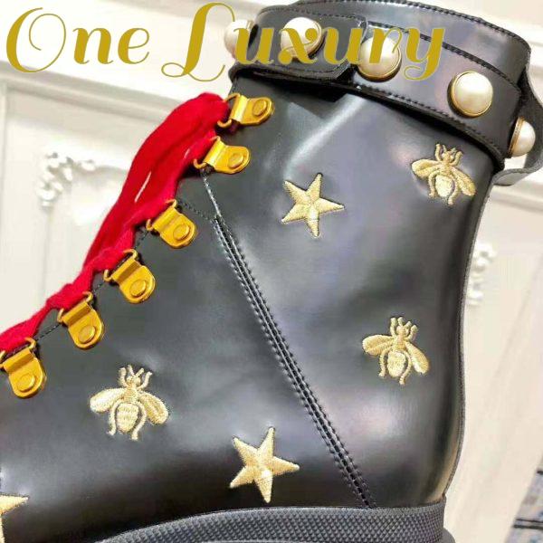 Replica Gucci Women Gucci Leather Embroidered Ankle Boot in Black Leather 8.9 cm-Red 13