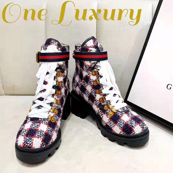 Replica Gucci Women Gucci Zumi GG Check Tweed Ankle Boot in Blue White and Red 4