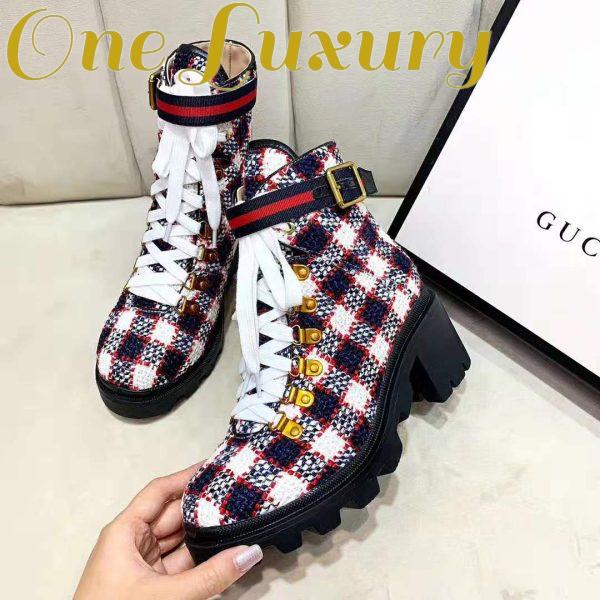 Replica Gucci Women Gucci Zumi GG Check Tweed Ankle Boot in Blue White and Red 8