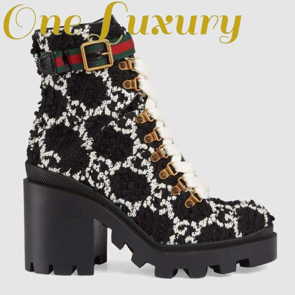 Replica Gucci Women Gucci Zumi GG Tweed Ankle Boot in Black and White GG Tweed 10 cm Heel
