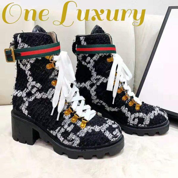 Replica Gucci Women Gucci Zumi GG Tweed Ankle Boot in Black and White GG Tweed 10 cm Heel 2