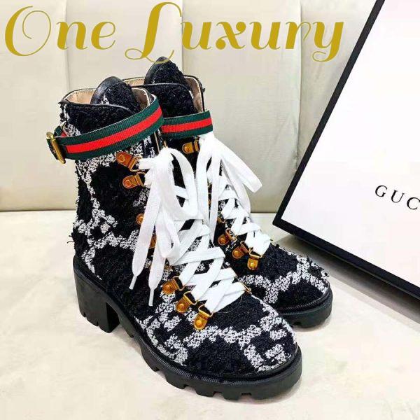 Replica Gucci Women Gucci Zumi GG Tweed Ankle Boot in Black and White GG Tweed 10 cm Heel 7