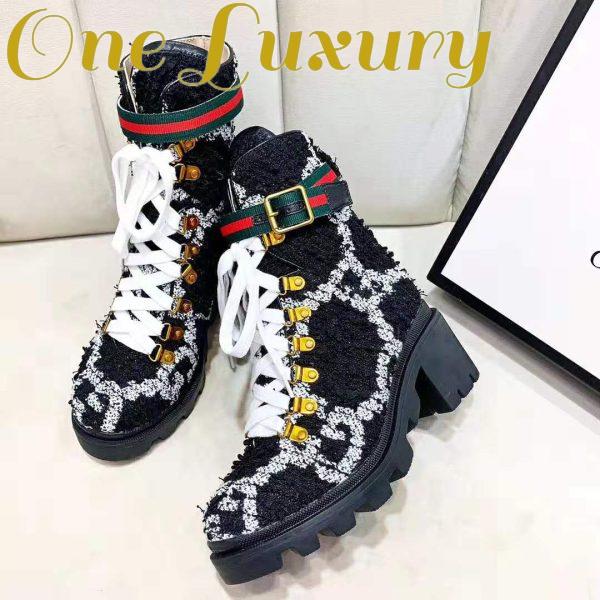 Replica Gucci Women Gucci Zumi GG Tweed Ankle Boot in Black and White GG Tweed 10 cm Heel 8